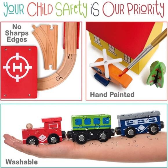 Wooden Train Set - 69 Pieces Wooden Train Tracks & Trains for Kids, Toddler - Picture 5 of 7